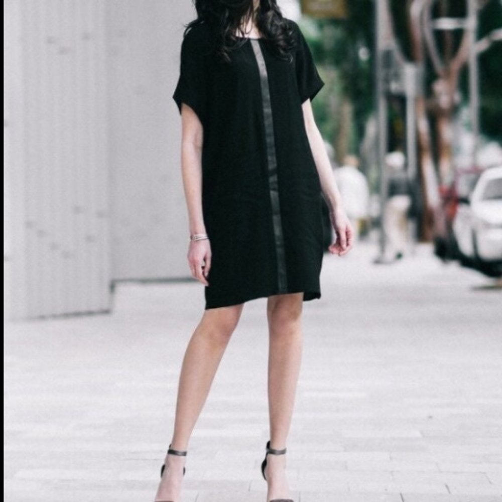 Madewell Leather Detail Black Tunic Dress
